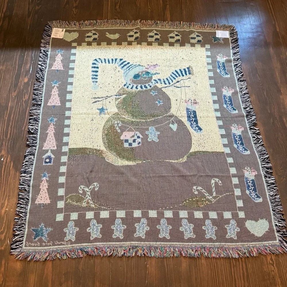 Christmas Tapestry Blanket Peppermint Hills Sandi Gore Evans Snowman Throw 50x60